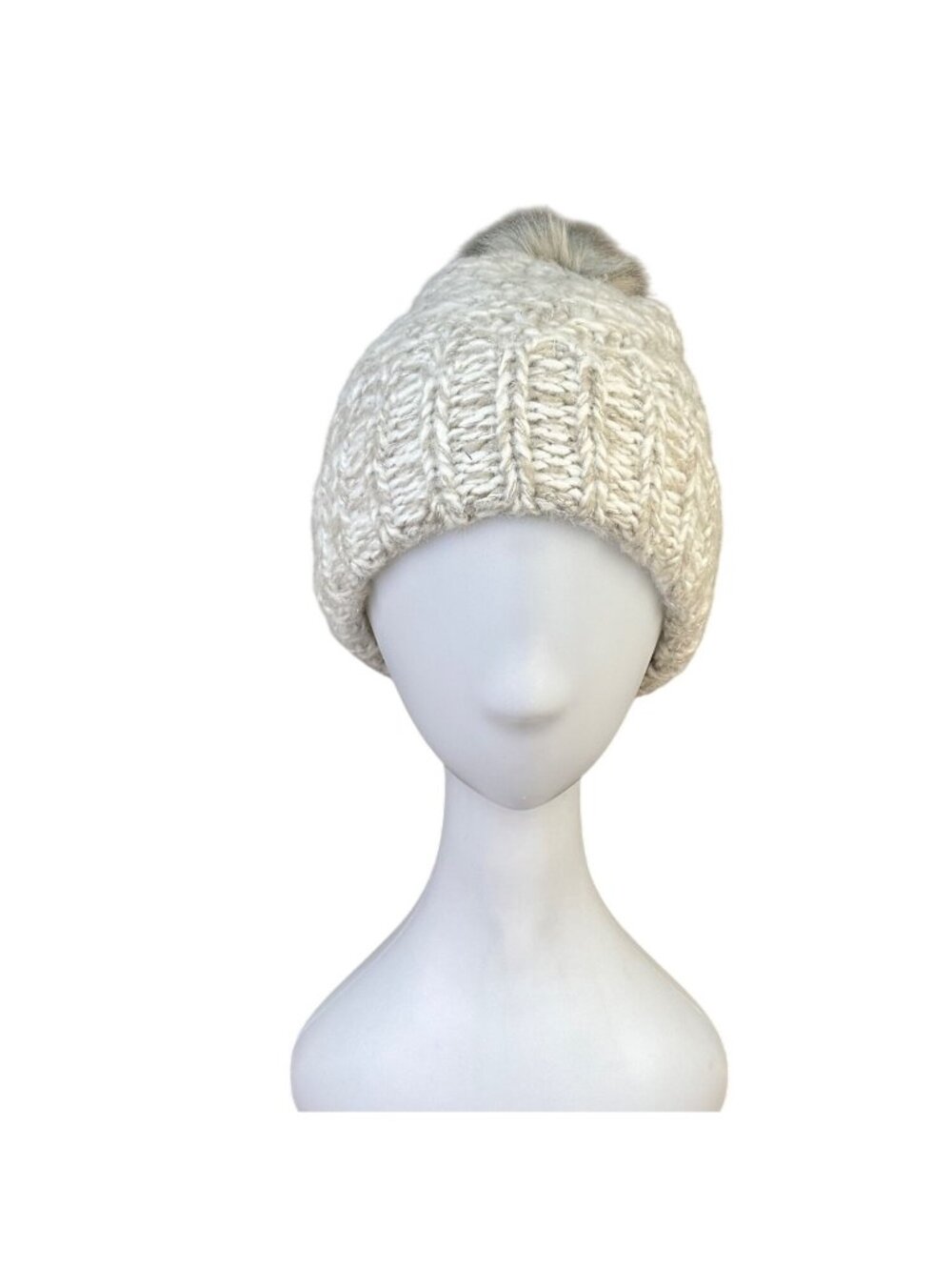 Lauren Conrad Womens Gray Knit Hat Faux Fur Pom Winter Accessory Soft Warm